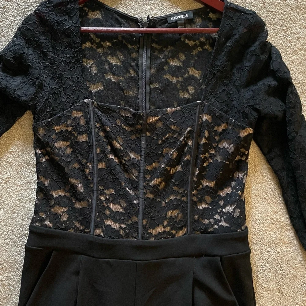 Express Elegant Black Lace Jumpsuit - Picture 2 of 5